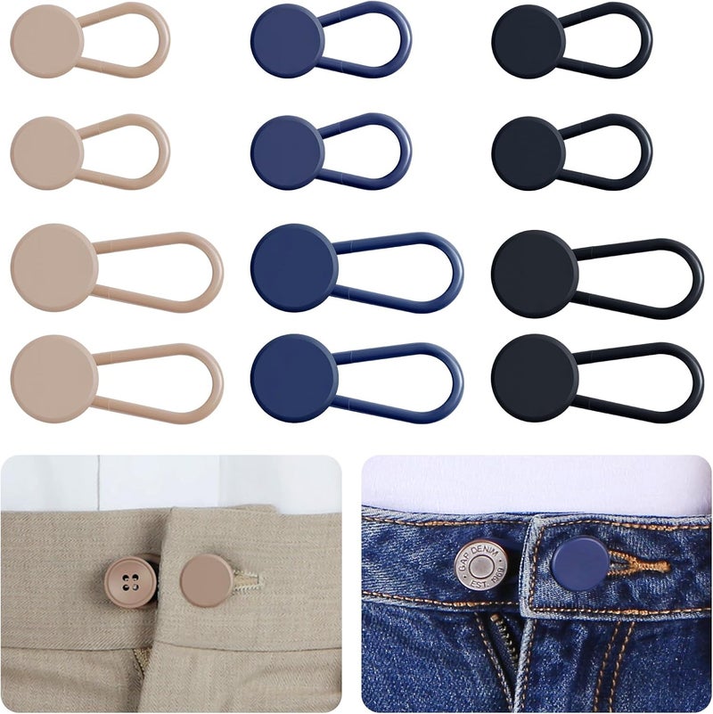 Ceryvop 12PCS Button Extenders for Jeans, Pants Waist Button Extender for Women Men, 3 Colors Pant Waistband Expander, Pants Waist Extension 1-1.4 Inches - Image 1